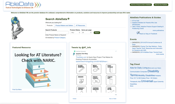 Screenshot of AbleData website